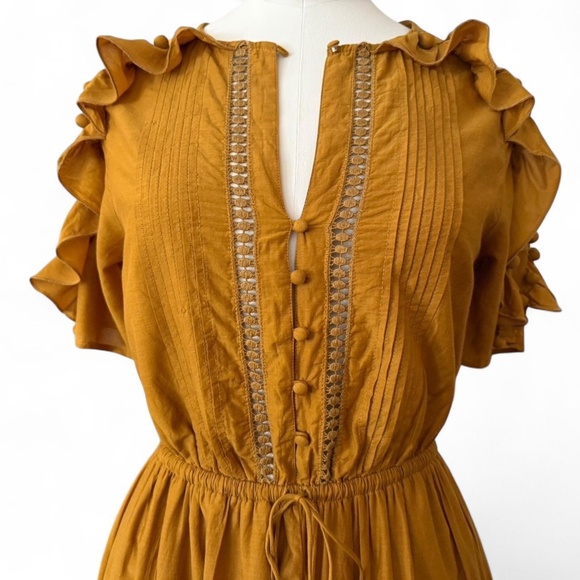 Sea NY mustard, yellow staircase, pom-pom midi dress (size S) 225 - Picture 2 of 12